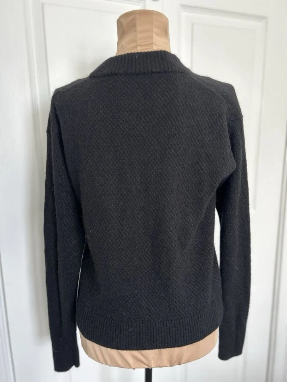 Quince Baby Alpaca Wool Diamond Stitch Crew Neck Sweater  Black Size S